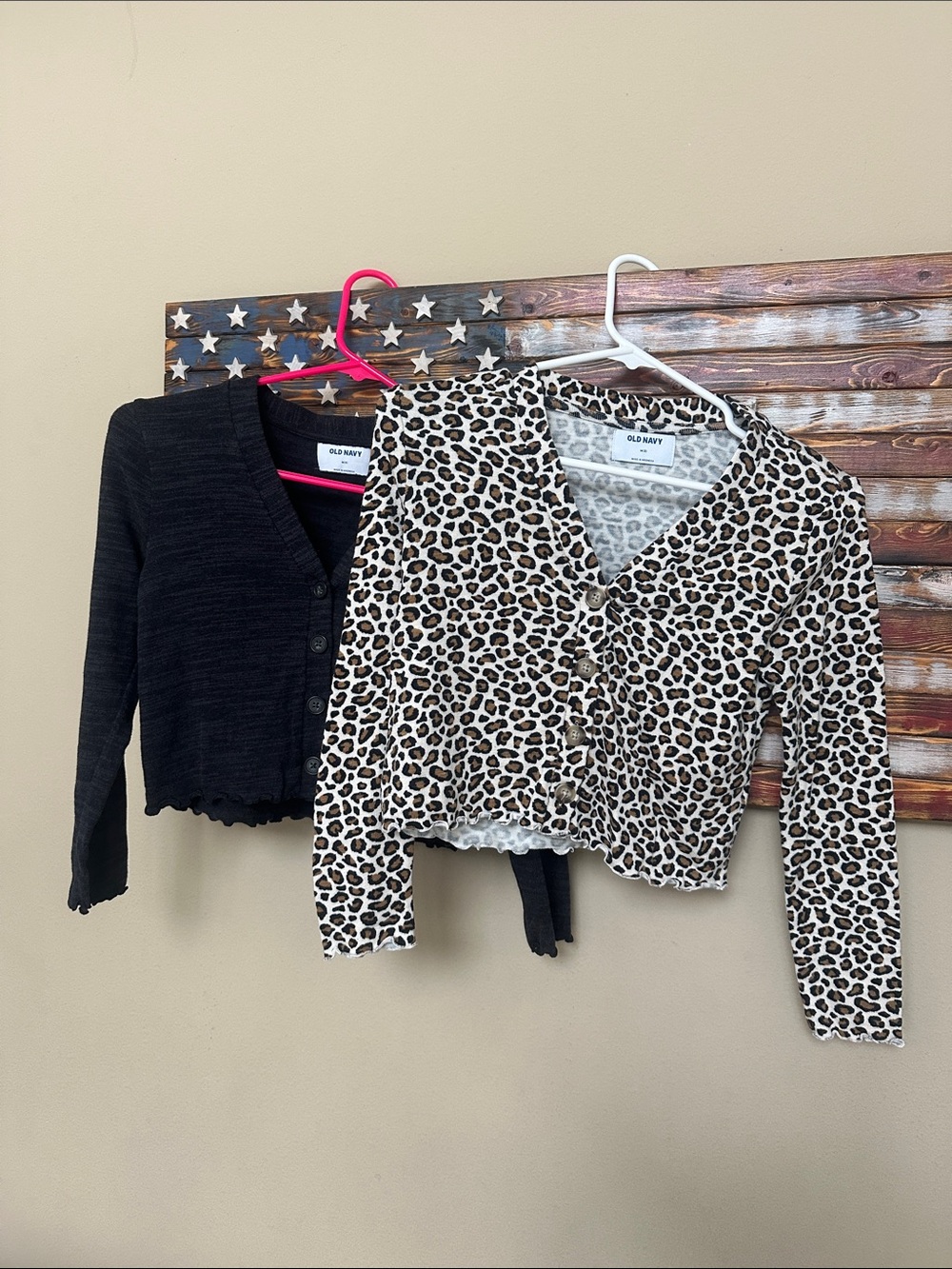 Old Navy Leopard Print Cardigan & Black Knit Layering Cardigan Set - M
